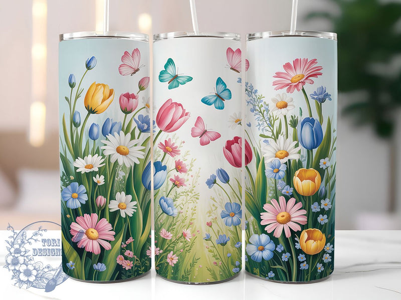 Spring Floral Butterfly Tumbler, Butterfly Art, Nature Theme, Elegant Design, Vibrant Pattern, 20Oz Tumbler, Sublimation Wrap Sublimation ToriDesigns 