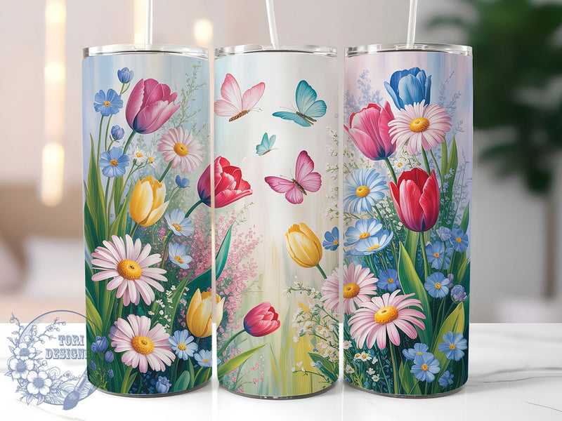 Spring Floral Butterfly Tumbler, Butterfly Art, Nature Theme, Elegant Design, Vibrant Pattern, 20Oz Tumbler, Sublimation Wrap Sublimation ToriDesigns 