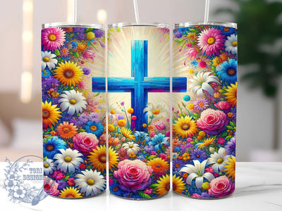 Spring Floral Cross 20oz Tumbler, Spring Floral Cup Wrap, Faith Scripture Design, Sublimation Tumbler Wrap, 20Oz Tumbler Design, Artistic Cross Cup, Stylish Christian Floral Wrap Sublimation ToriDesigns 