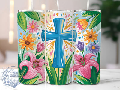 Spring Floral Cross 20oz Tumbler, Spring Floral Cup Wrap, Faith Scripture Design, Sublimation Tumbler Wrap, 20Oz Tumbler Design, Artistic Cross Cup, Stylish Christian Floral Wrap Sublimation ToriDesigns 