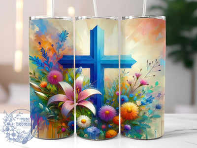 Spring Floral Cross 20oz Tumbler, Spring Floral Cup Wrap, Faith Scripture Design, Sublimation Tumbler Wrap, 20Oz Tumbler Design, Artistic Cross Cup, Stylish Christian Floral Wrap Sublimation ToriDesigns 