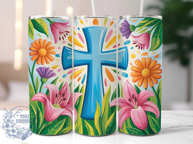 Spring Floral Cross 20oz Tumbler, Spring Floral Cup Wrap, Faith Scripture Design, Sublimation Tumbler Wrap, 20Oz Tumbler Design, Artistic Cross Cup, Stylish Christian Floral Wrap Sublimation ToriDesigns 