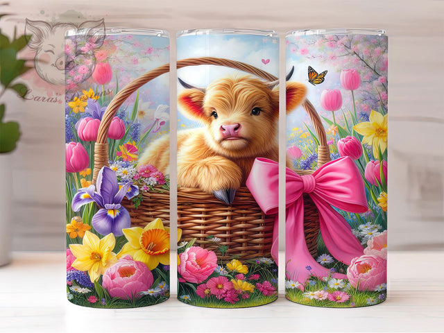 Spring Floral Highland Cow Tumbler, Spring Flowers Tumbler, Cute Cow Wrap, Stylish 20oz Wrap, Sublimation Design, Trendy Gift Idea, Inspirational Easter Tumbler Sublimation Lara' s Designs 
