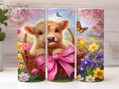 Spring Floral Highland Cow Tumbler, Spring Flowers Tumbler, Cute Cow Wrap, Stylish 20oz Wrap, Sublimation Design, Trendy Gift Idea, Inspirational Easter Tumbler Sublimation Lara' s Designs 
