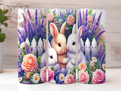 Spring Floral Rabbits 20 oz Skinny Tumbler Sublimation Design, Straight & Tapered Tumbler Png, Spring Bunnies Tumbler Png, Digital Download PNG Sublimation Lara' s Designs 