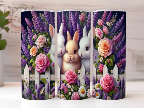 Spring Floral Rabbits 20 oz Skinny Tumbler Sublimation Design, Straight & Tapered Tumbler Png, Spring Bunnies Tumbler Png, Digital Download PNG Sublimation Lara' s Designs 