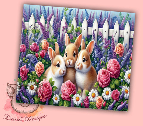 Spring Floral Rabbits 20 oz Skinny Tumbler Sublimation Design, Straight & Tapered Tumbler Png, Spring Bunnies Tumbler Png, Digital Download PNG Sublimation Lara' s Designs 