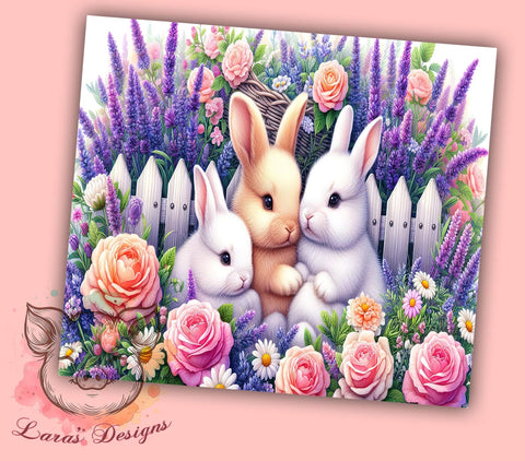 Spring Floral Rabbits 20 oz Skinny Tumbler Sublimation Design, Straight & Tapered Tumbler Png, Spring Bunnies Tumbler Png, Digital Download PNG Sublimation Lara' s Designs 