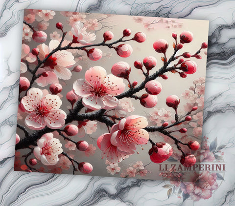 Spring Floral Tumbler Wrap Design, Cherry Blossoms, Pink Flowers, Tumbler Wrap, Sublimation Design, Floral Tumbler, Spring Decor, Nature Lover Sublimation Li Zamperini 