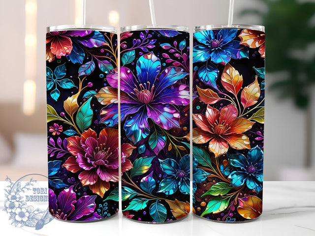 Spring Flower 20oz Skinny Tumbler, Holographic Floral Tumbler Png, Straight & Tapered Tumbler Wrap, Instant Digital Download Sublimation ToriDesigns 