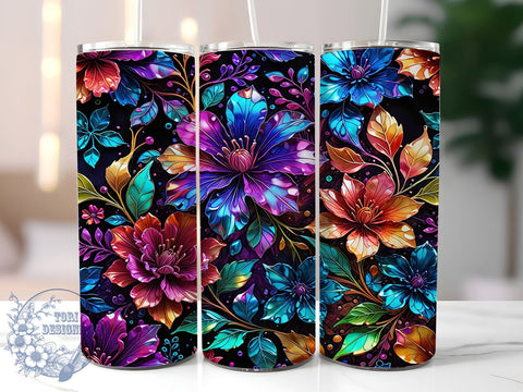 Spring Flower 20oz Skinny Tumbler, Holographic Floral Tumbler Png, Straight & Tapered Tumbler Wrap, Instant Digital Download Sublimation ToriDesigns 