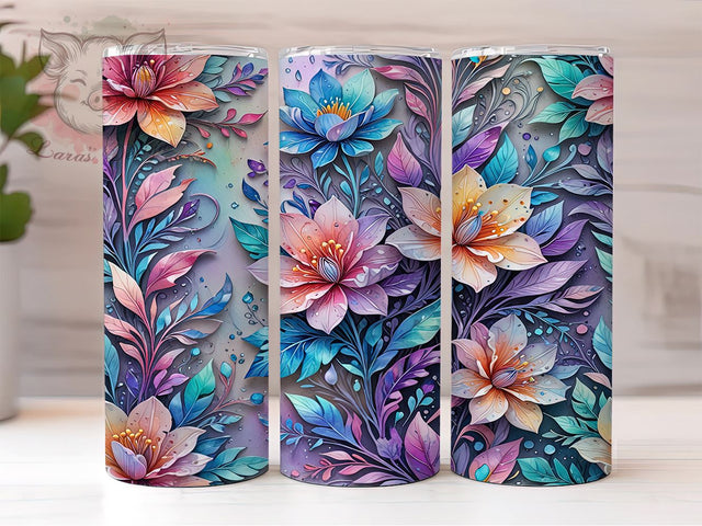 Spring Flower 20oz Tumbler Png, Straight & Tapered Tumbler Png, Holographic Floral Tumbler Png, Digital Download PNG Sublimation Lara' s Designs 