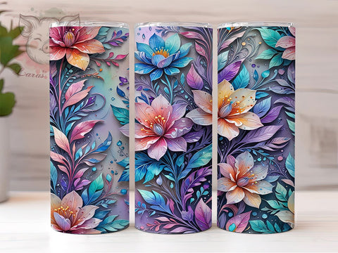 Spring Flower 20oz Tumbler Png, Straight & Tapered Tumbler Png, Holographic Floral Tumbler Png, Digital Download PNG Sublimation Lara' s Designs 