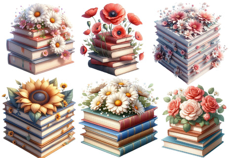 Spring Flower Book Stack Clipart PNG Sublimation designartist 