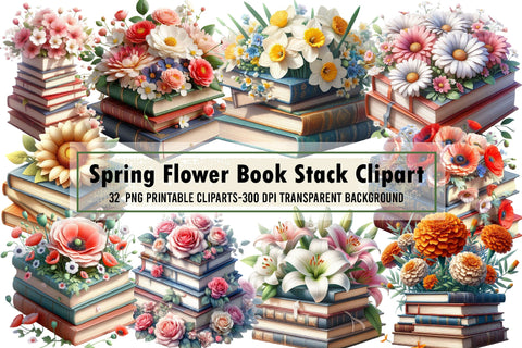 Spring Flower Book Stack Clipart PNG Sublimation designartist 