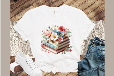 Spring Flower Book Stack Clipart PNG Sublimation designartist 