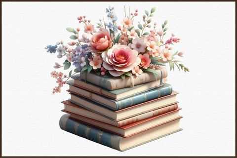 Spring Flower Book Stack Clipart PNG Sublimation designartist 