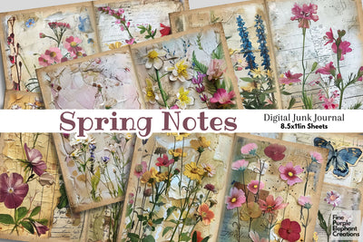 Spring Flower Fields Digital Junk Journal Double Pages Digital Pattern Fine Purple Elephant Creations 