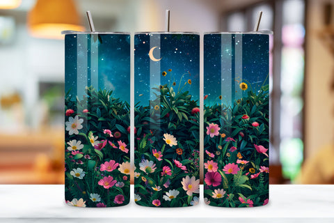 Spring Flower Landscape Tumbler Wrap, Spring Bloom Night Sky Sublimation FloridPrintables 