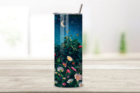 Spring Flower Landscape Tumbler Wrap, Spring Bloom Night Sky Sublimation FloridPrintables 