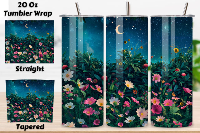Spring Flower Landscape Tumbler Wrap, Spring Bloom Night Sky Sublimation FloridPrintables 