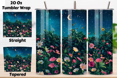 Spring Flower Landscape Tumbler Wrap, Spring Bloom Night Sky Sublimation FloridPrintables 