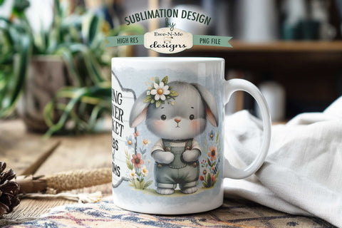 Spring Flower Market Bunny in Overalls | Spring Sublimation Mug PNG Sublimation Ewe-N-Me Designs 