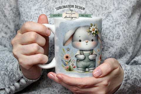 Spring Flower Market Bunny in Overalls | Spring Sublimation Mug PNG Sublimation Ewe-N-Me Designs 