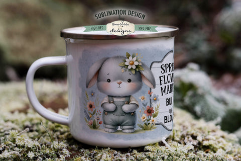 Spring Flower Market Bunny in Overalls | Spring Sublimation Mug PNG Sublimation Ewe-N-Me Designs 