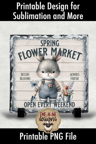 Spring Flower Market Bunny | Square Sublimation Design PNG Sublimation Ewe-N-Me Designs 