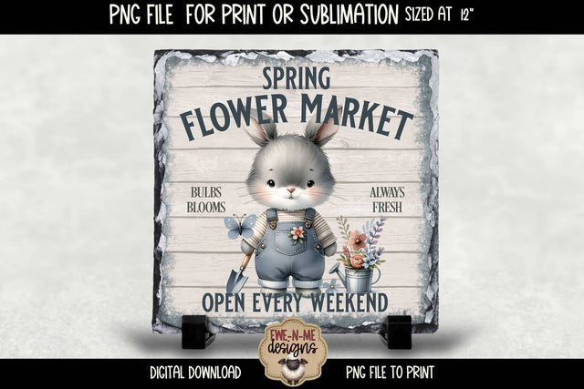 Spring Flower Market Bunny | Square Sublimation Design PNG Sublimation Ewe-N-Me Designs 