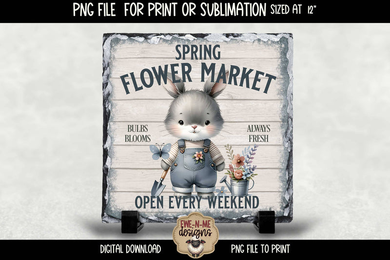 Spring Flower Market Bunny | Square Sublimation Design PNG Sublimation Ewe-N-Me Designs 