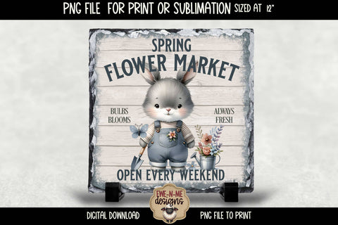 Spring Flower Market Bunny | Square Sublimation Design PNG Sublimation Ewe-N-Me Designs 