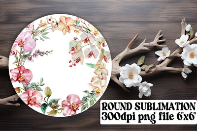 Spring Flower Wreath Watercolor Round Sublimation afrosvg 