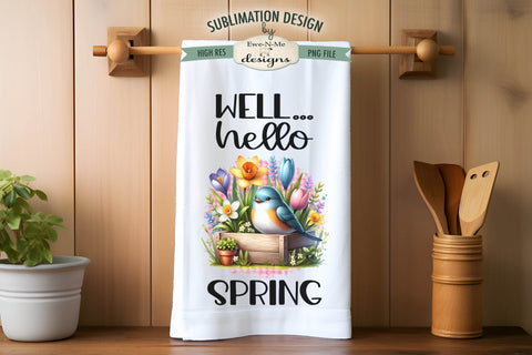 Spring Flowers and Birds Kitchen Towel Sublimation Sublimation Ewe-N-Me Designs 