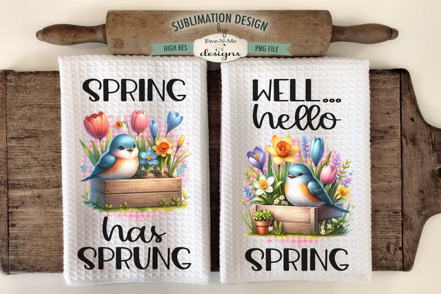 Spring Flowers and Birds Kitchen Towel Sublimation Sublimation Ewe-N-Me Designs 