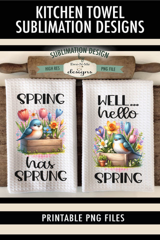 Spring Flowers and Birds Kitchen Towel Sublimation Sublimation Ewe-N-Me Designs 