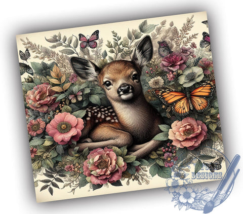 Spring Flowers Baby Deer 20oz Skinny Tumbler, Cute Animals Tumbler Png, Straight & Tapered Tumbler Wrap, Instant Digital Download Sublimation ToriDesigns 