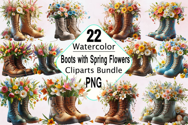 Spring Flowers in a Boots Clipart Bundle Sublimation SVGArt 