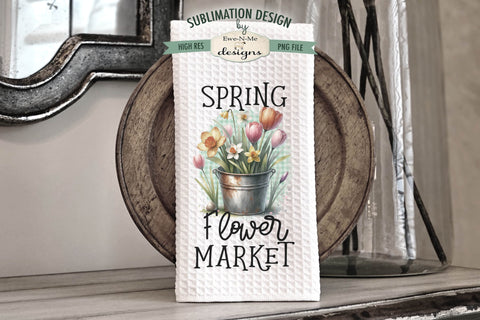 Spring Flowers in Rustic Buckets | Kitchen Towel Sublimation Sublimation Ewe-N-Me Designs 