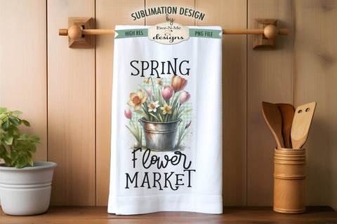 Spring Flowers in Rustic Buckets | Kitchen Towel Sublimation Sublimation Ewe-N-Me Designs 