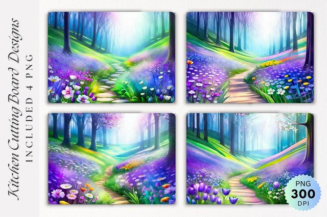 Spring Flowers Meadow Glass Cutting Board PNG Design Sublimation Regulrcrative 