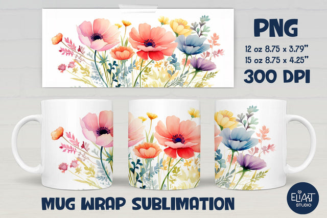 Spring Flowers Mug Sublimation, Flowers Mug Wrap. Sublimation Elinorka 