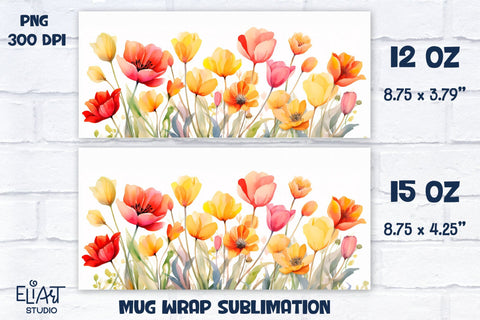 Spring Flowers Mug Sublimation, Flowers Mug Wrap. Sublimation Elinorka 