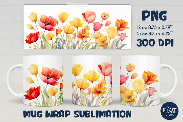 Spring Flowers Mug Sublimation, Flowers Mug Wrap. Sublimation Elinorka 