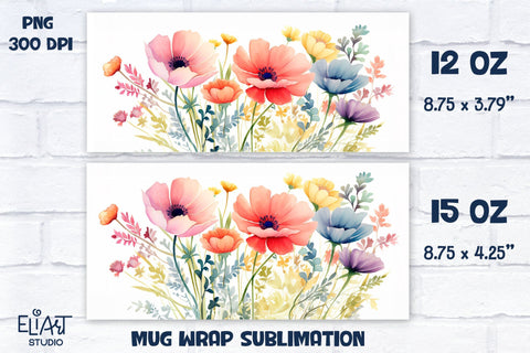 Spring Flowers Mug Sublimation, Flowers Mug Wrap. Sublimation Elinorka 