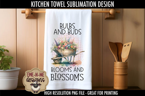Spring Flowers Wheelbarrows | Kitchen Towel Sublimation PNG Sublimation Ewe-N-Me Designs 