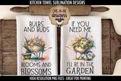 Spring Flowers Wheelbarrows | Kitchen Towel Sublimation PNG Sublimation Ewe-N-Me Designs 