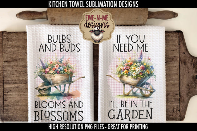 Spring Flowers Wheelbarrows | Kitchen Towel Sublimation PNG Sublimation Ewe-N-Me Designs 