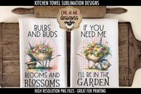 Spring Flowers Wheelbarrows | Kitchen Towel Sublimation PNG Sublimation Ewe-N-Me Designs 